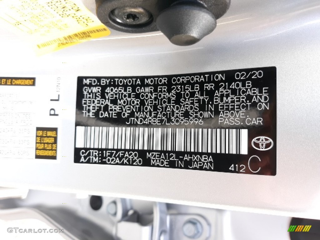 2020 Toyota Corolla Hatchback SE Color Code Photos