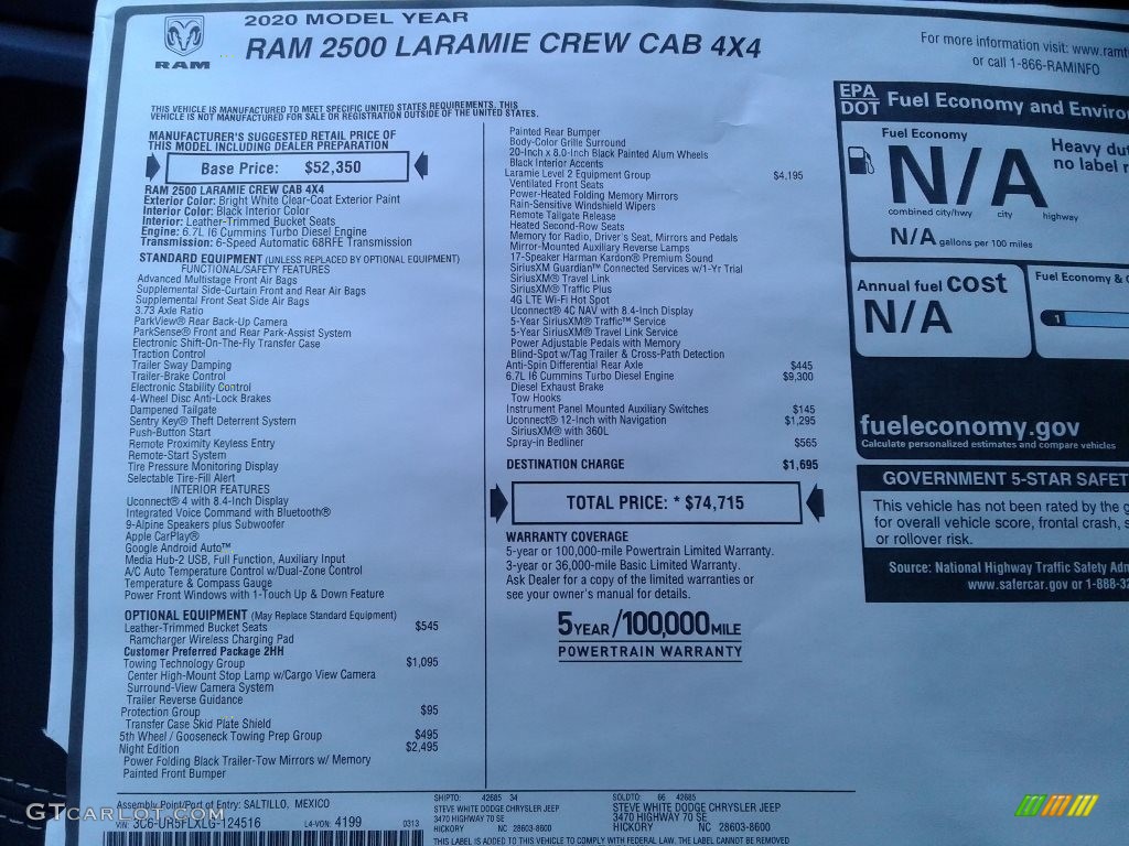 2020 2500 Laramie Crew Cab 4x4 - Bright White / Black photo #41