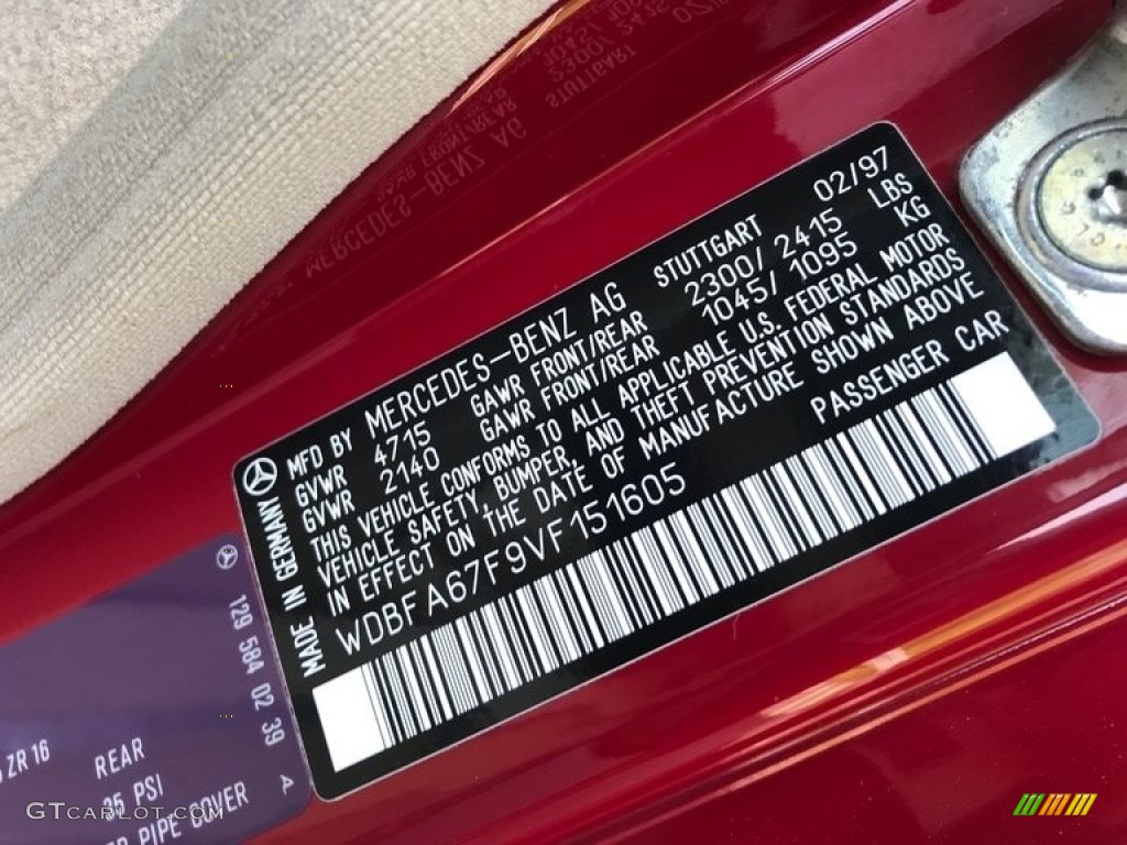 1997 SL 500 Roadster - Imperial Red / Parchment Beige photo #97