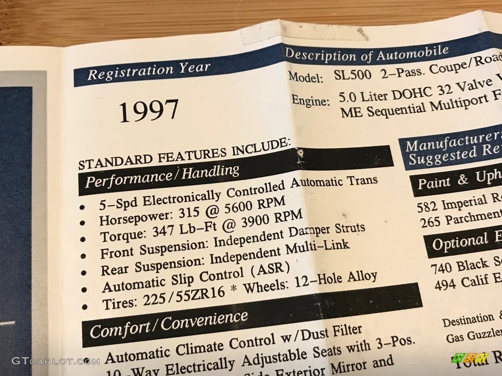 1997 SL 500 Roadster - Imperial Red / Parchment Beige photo #134