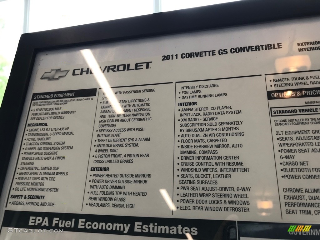 2011 Chevrolet Corvette Grand Sport Convertible Window Sticker Photo #138630678