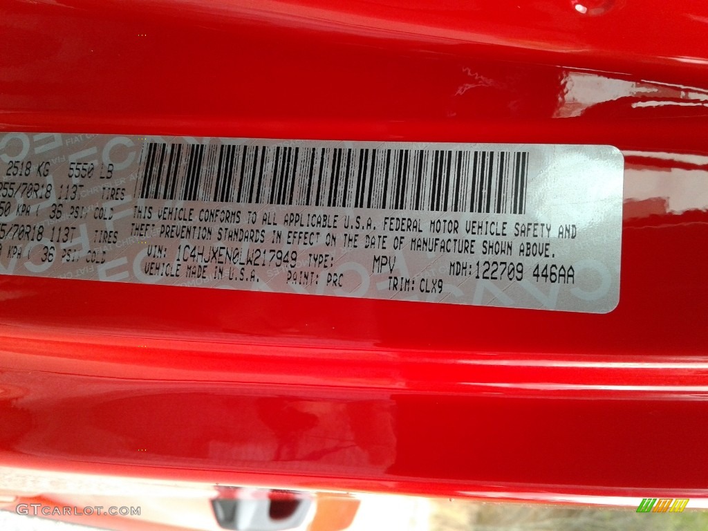 2020 Wrangler Unlimited Color Code PRC for Firecracker Red Photo #138640827