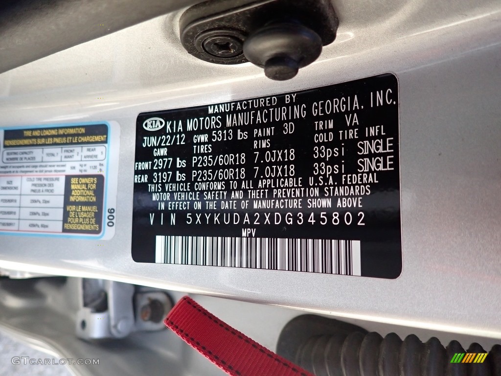2013 Kia Sorento EX AWD Color Code Photos