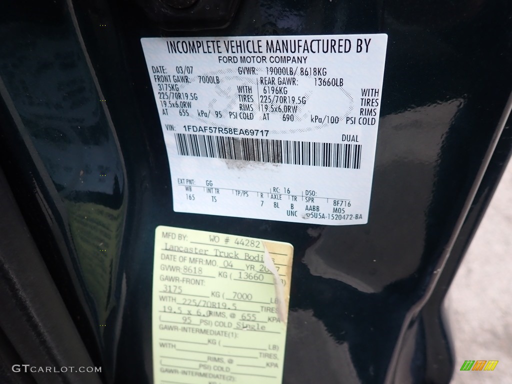 2008 F550 Super Duty Color Code GG for Forest Green Metallic Photo #138649218