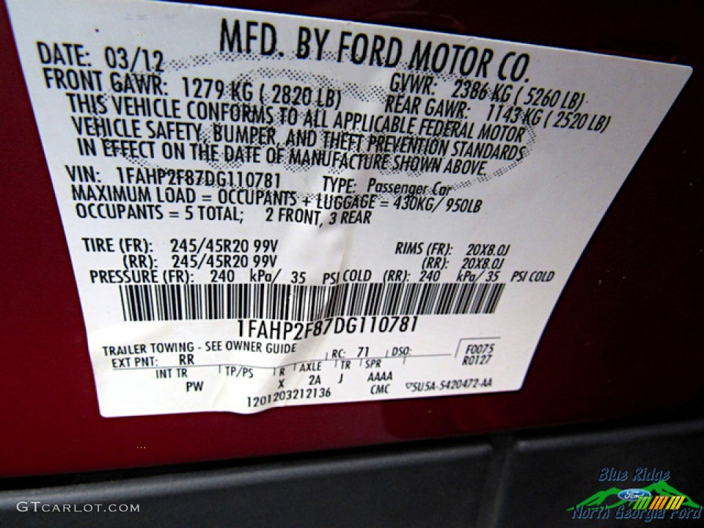 2013 Taurus Limited - Ruby Red Metallic / Charcoal Black photo #22