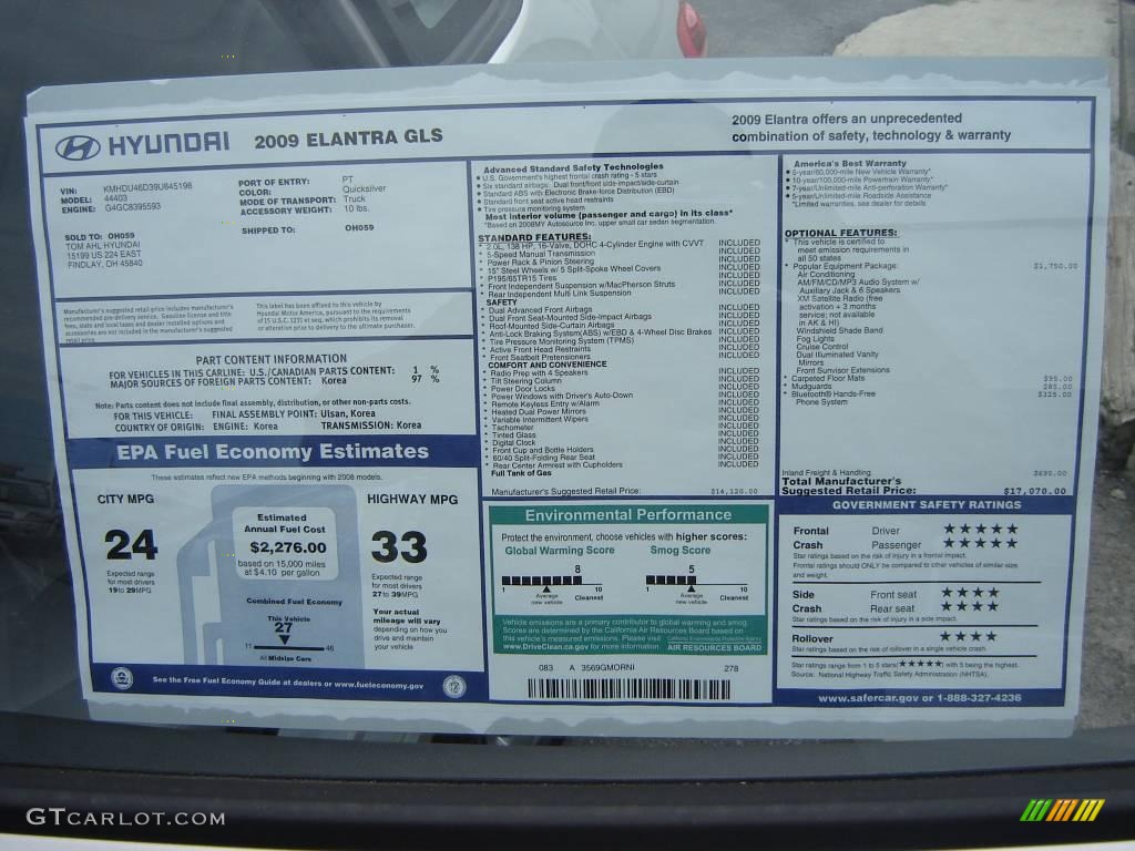 2009 Elantra GLS Sedan - Quicksilver / Gray photo #16