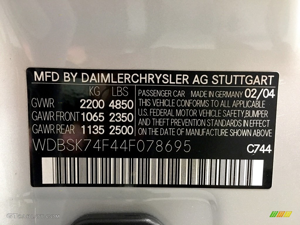 2004 SL Color Code 744 for Brilliant Silver Metallic Photo #138684141