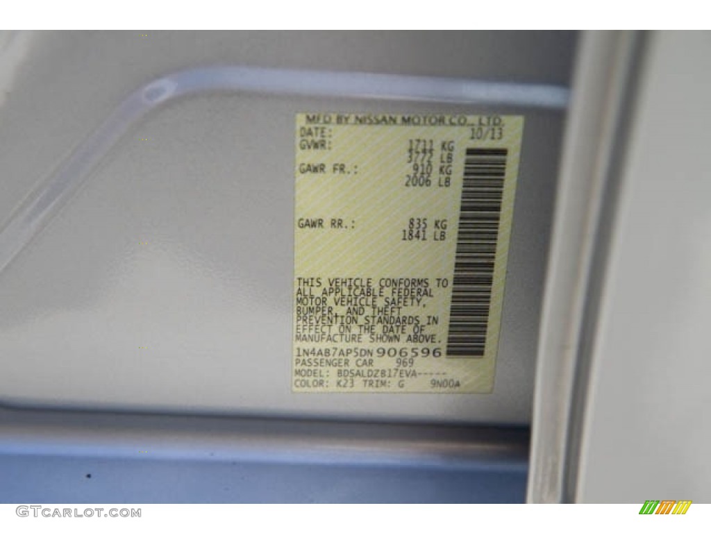 2013 Sentra Color Code K23 for Brilliant Silver Metallic Photo #138695163