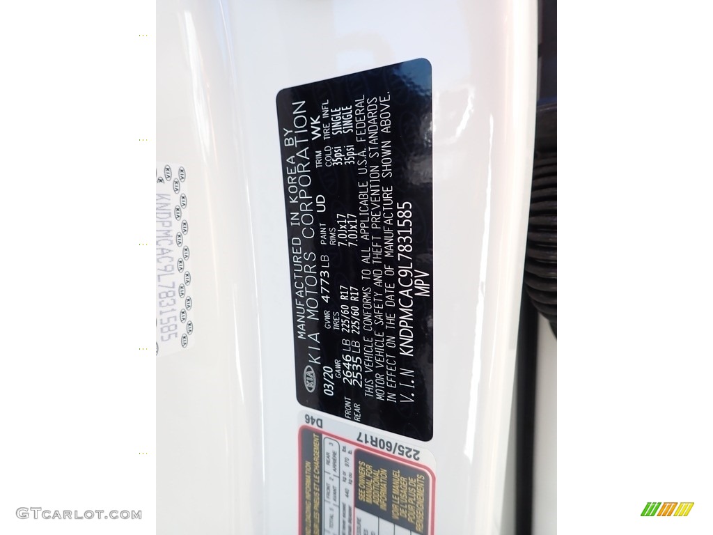 2020 Sportage LX AWD - Clear White / Black photo #11
