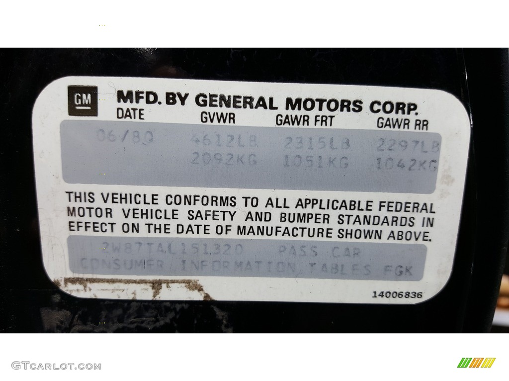 1980 Pontiac Firebird Turbo Trans Am Info Tag Photos