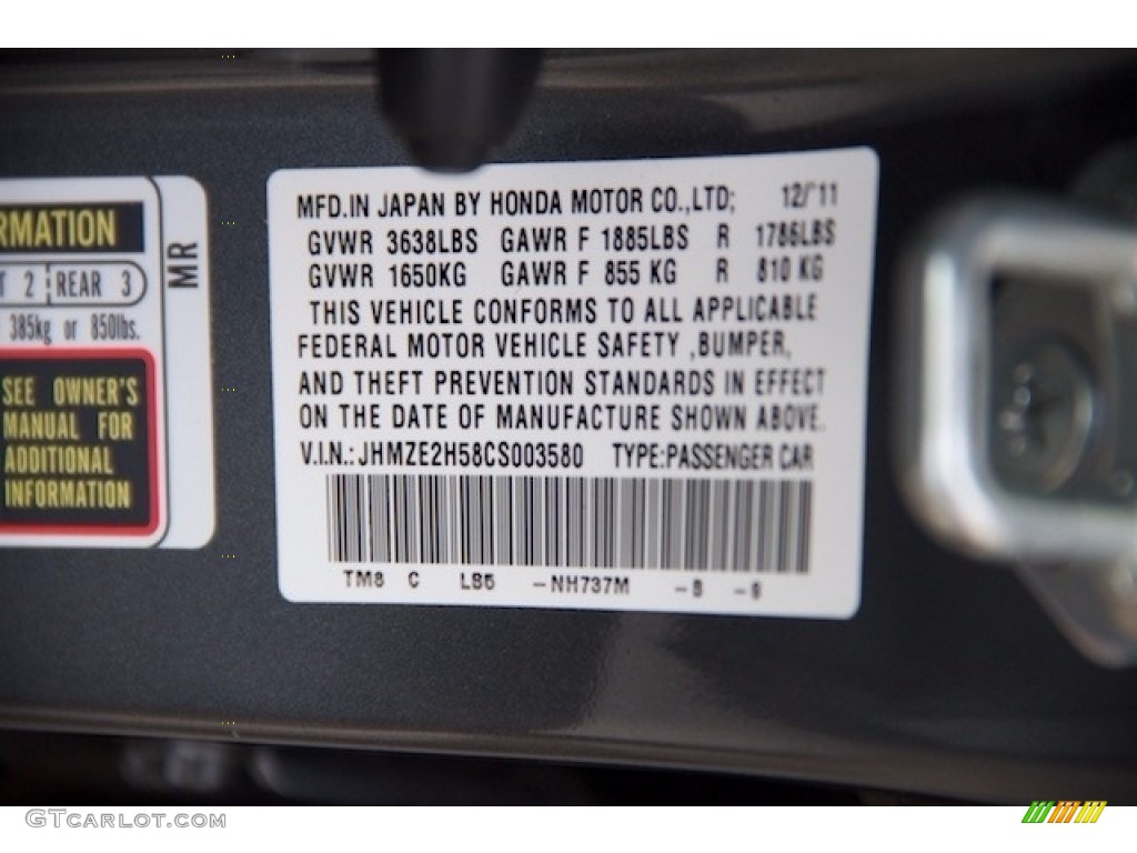 2012 Honda Insight LX Hybrid Color Code Photos