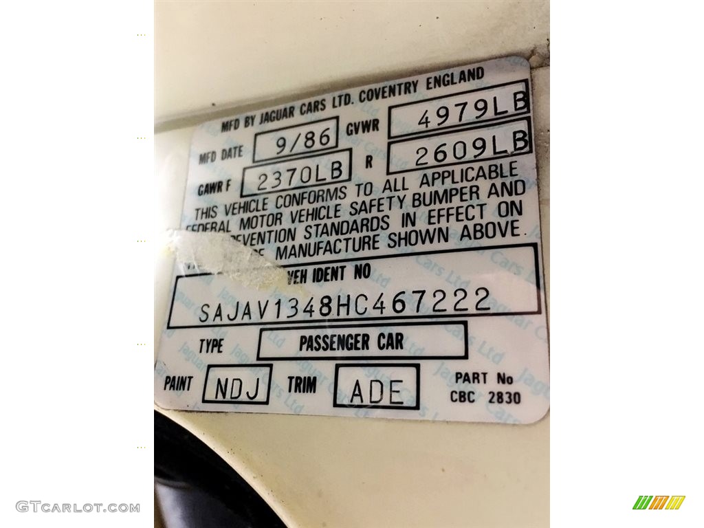 1987 XJ Color Code NDJ for Nimbus White Photo #138725668