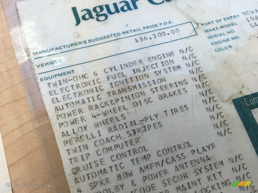 1987 Jaguar XJ XJ6 Window Sticker Photo #138725910