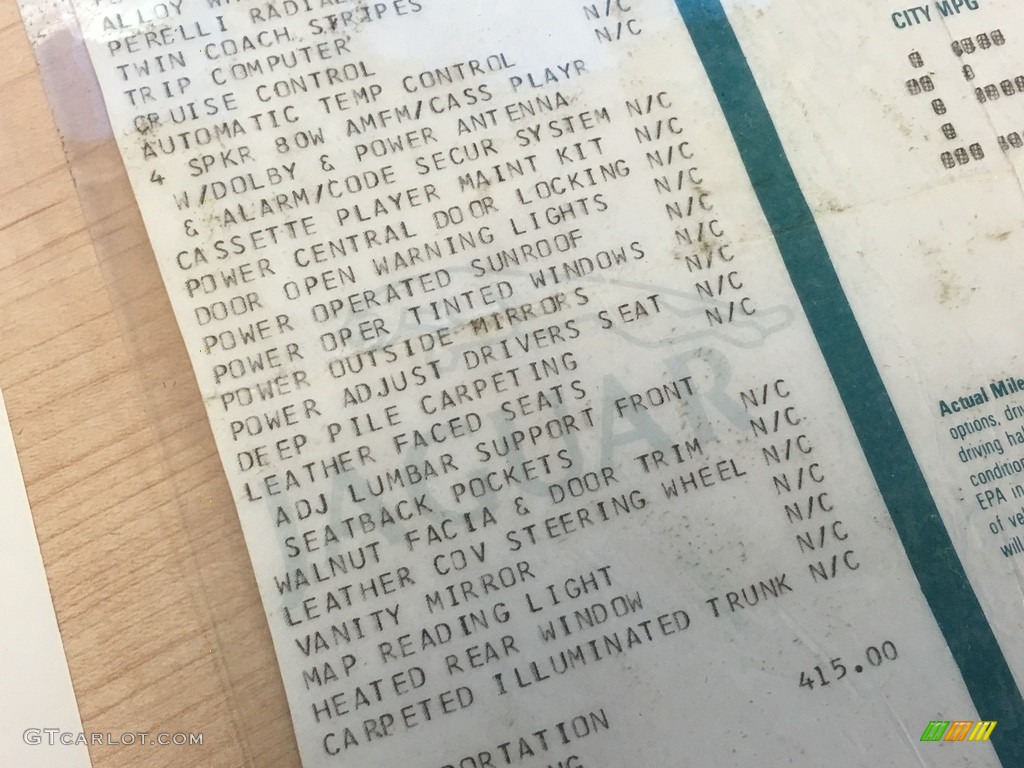 1987 Jaguar XJ XJ6 Window Sticker Photo #138725937