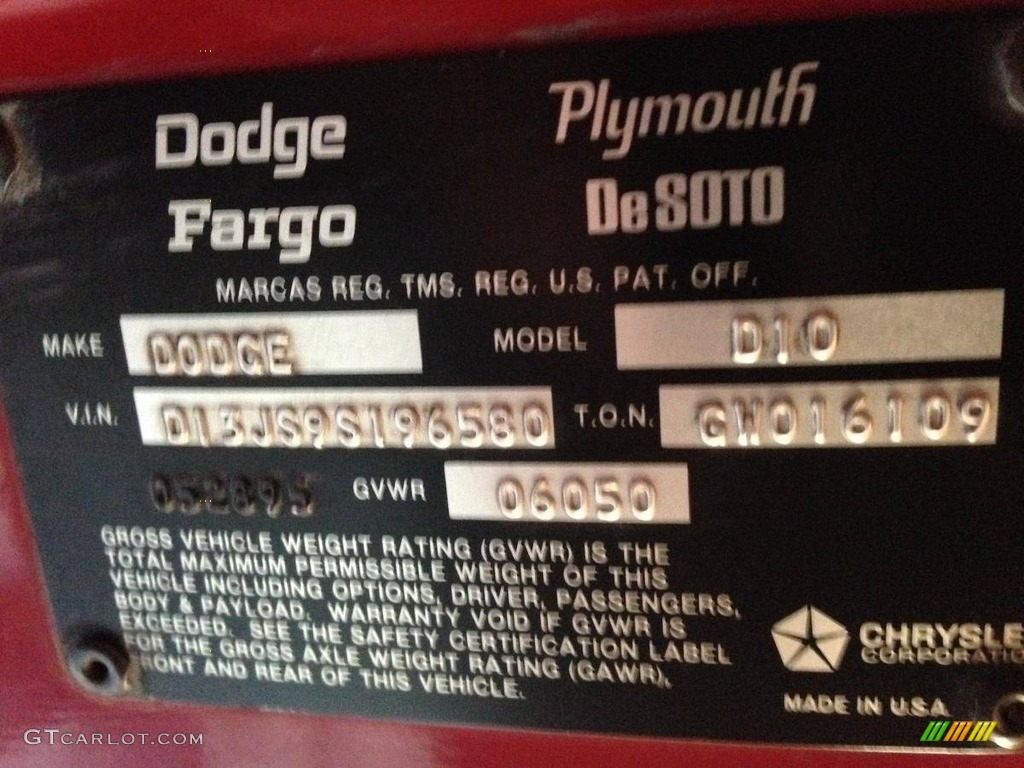 1979 Dodge D Series Truck D150 Li'l Red Truck Info Tag Photo #138733152