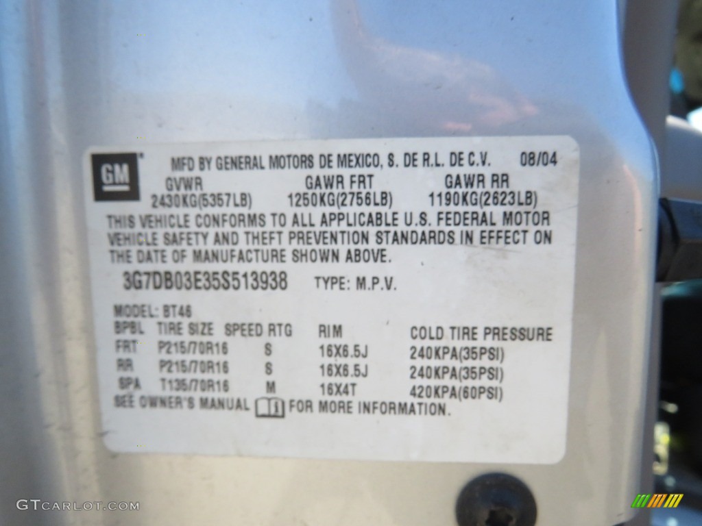 2005 Aztek AWD - Liquid Silver Metallic / Dark Gray photo #15