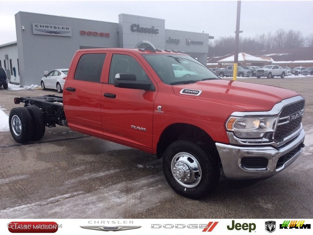 2019 3500 Tradesman Crew Cab 4x4 Chassis - Flame Red / Black/Diesel Gray photo #1