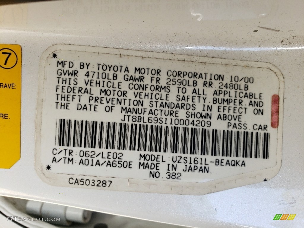 2001 GS Color Code 062 for Crystal White Photo #138755421