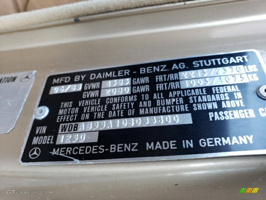 1983 Mercedes-Benz E Class 300 D Sedan Info Tag Photo #138756270