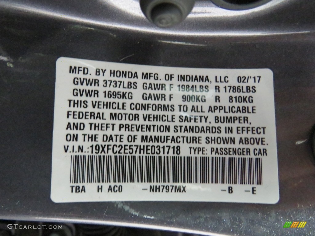 2017 Civic Color Code NH797MX for Modern Steel Metallic Photo #138763477