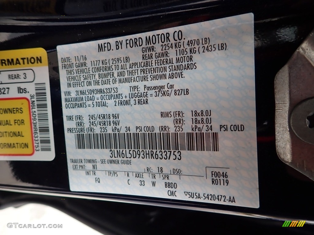 2017 Lincoln MKZ Select AWD Color Code Photos