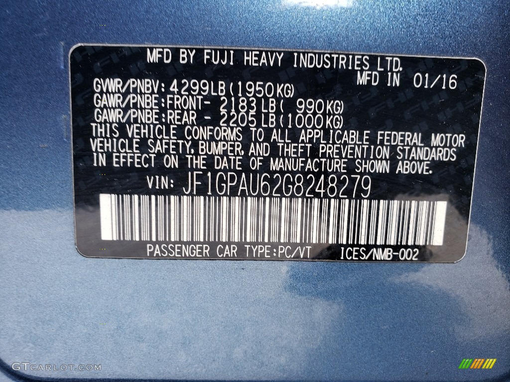 2016 Impreza 2.0i Sport Limited - Quartz Blue Pearl / Black photo #28