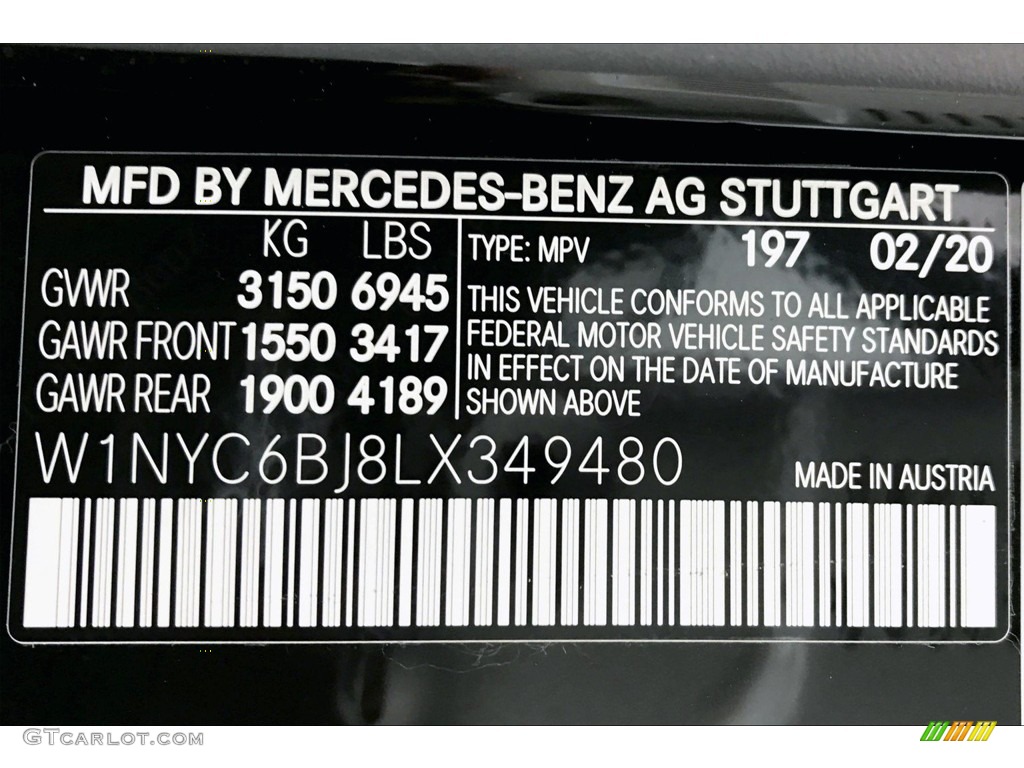 2020 G Color Code 197 for Obsidian Black Metallic Photo #138772317