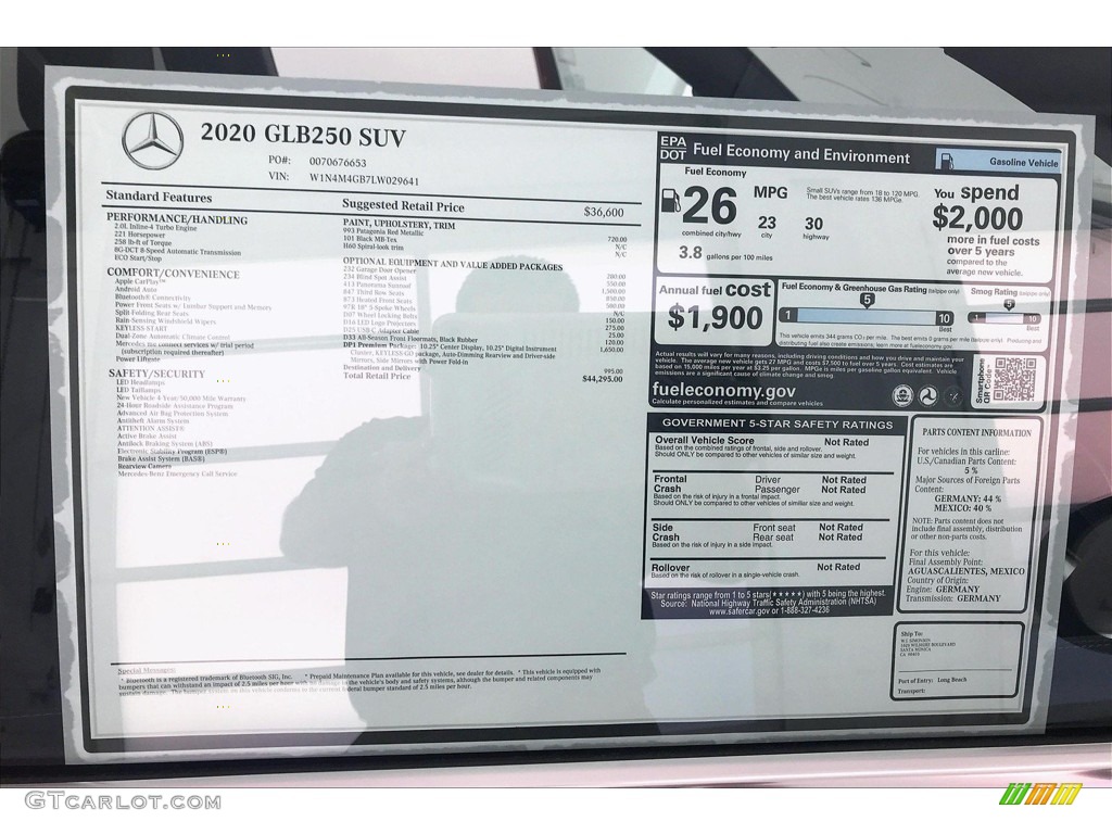 2020 Mercedes-Benz GLB 250 Window Sticker Photo #138773469