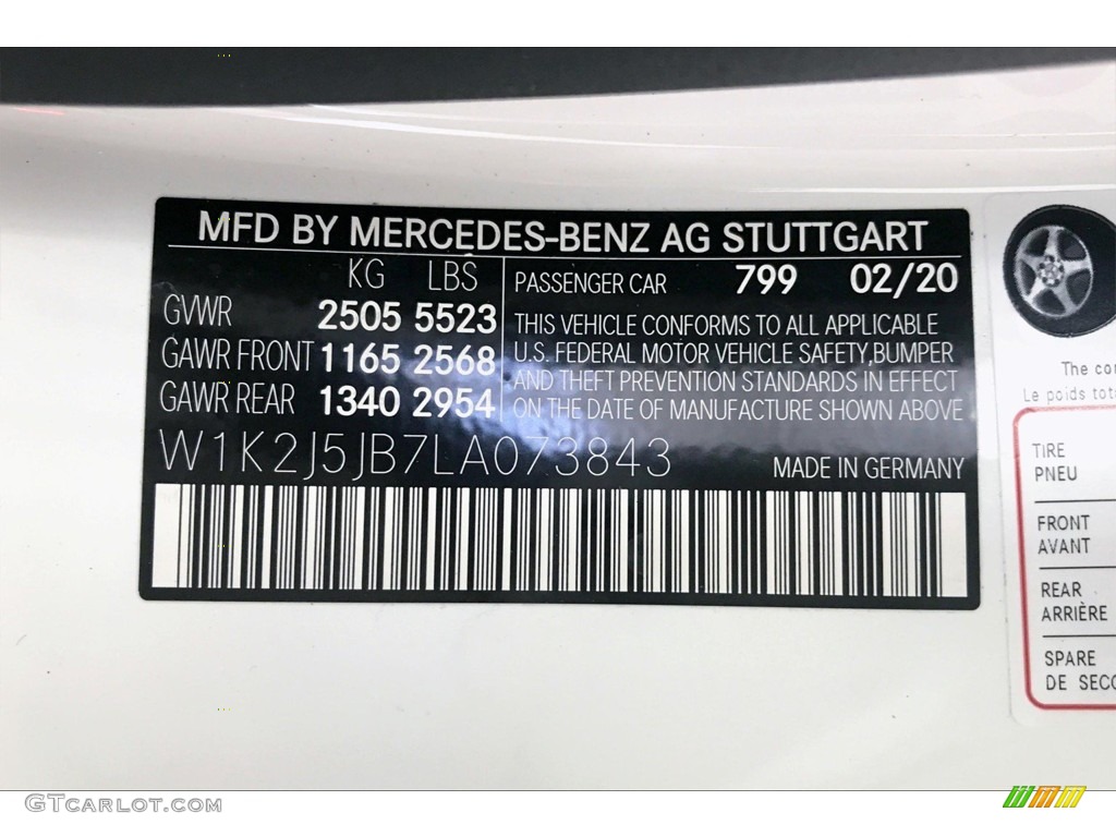 2020 CLS Color Code 799 for designo Diamond White Metallic Photo #138777768