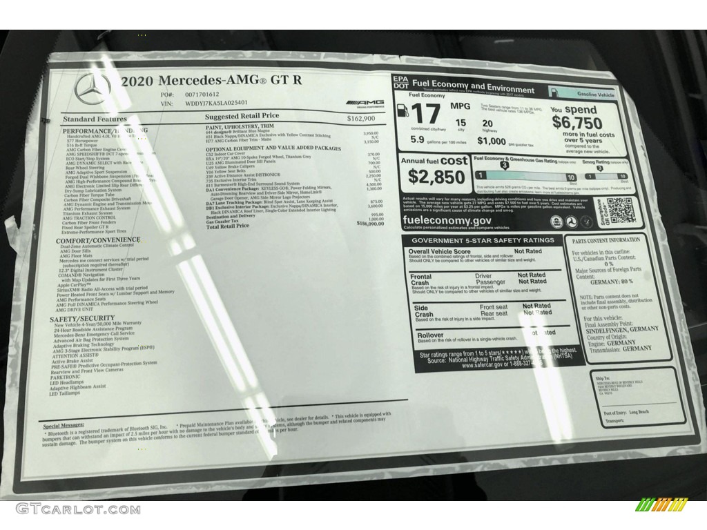 2020 Mercedes-Benz AMG GT R Coupe Window Sticker Photos