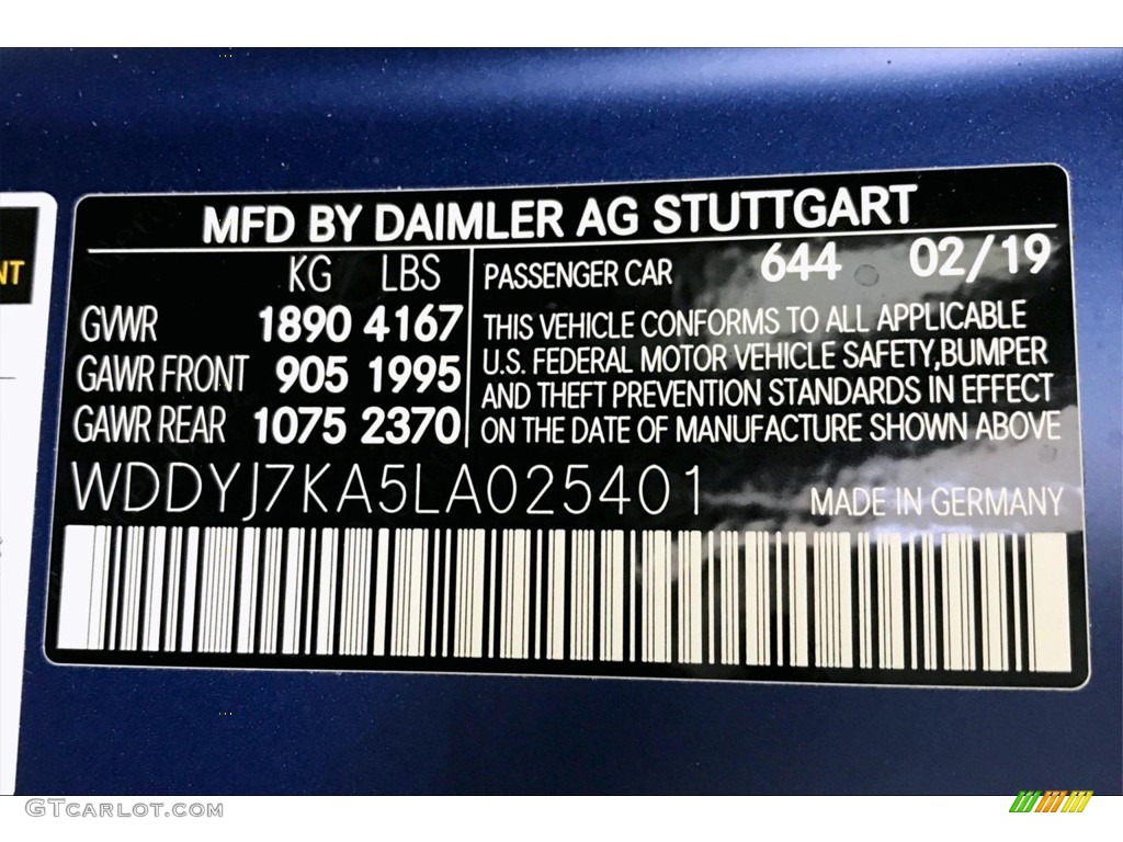 2020 AMG GT Color Code 644 for designo Brilliant Blue Magno (Matte) Photo #138778560