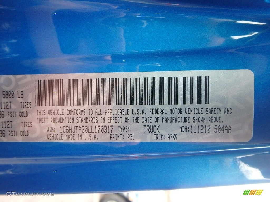 2020 Gladiator Sport 4x4 - Hydro Blue Pearl / Black photo #15