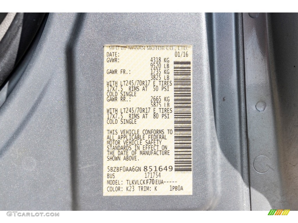 2016 Nissan NV 3500 HD S Passenger Color Code Photos
