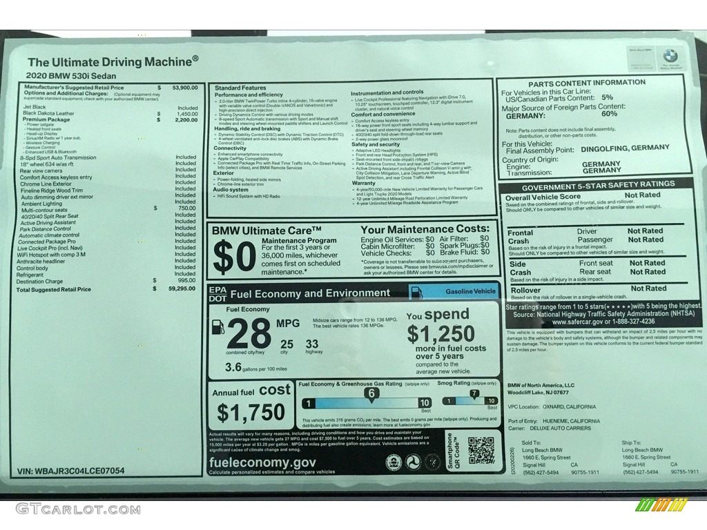 2020 5 Series 530i Sedan - Jet Black / Black photo #10