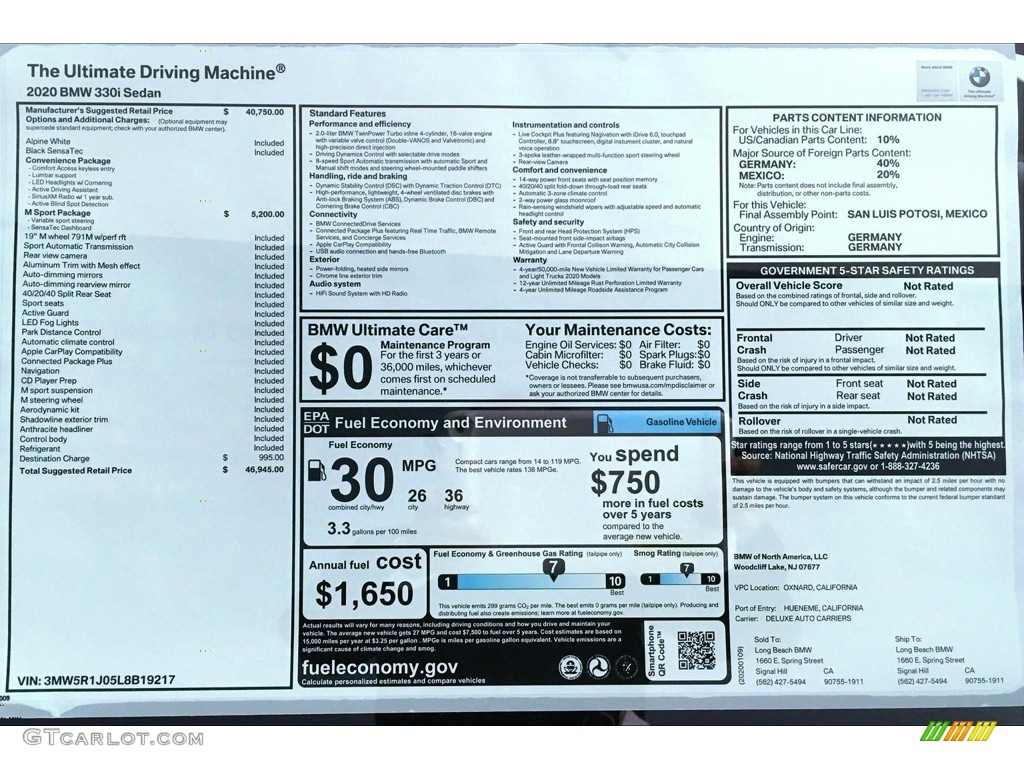 2020 3 Series 330i Sedan - Alpine White / Black photo #10