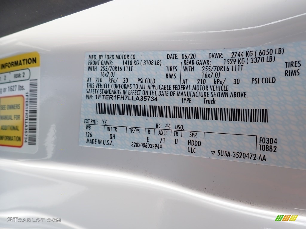 2020 Ford Ranger XL SuperCab 4x4 Color Code Photos