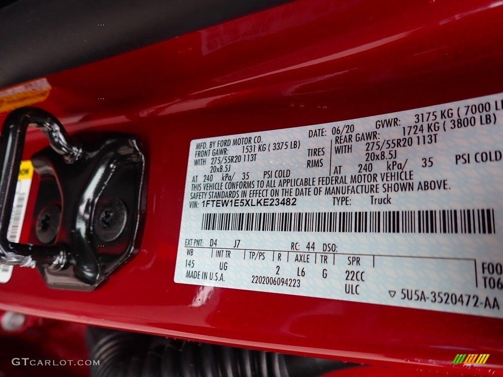 2020 F150 Color Code D4 for Rapid Red Photo #138803198