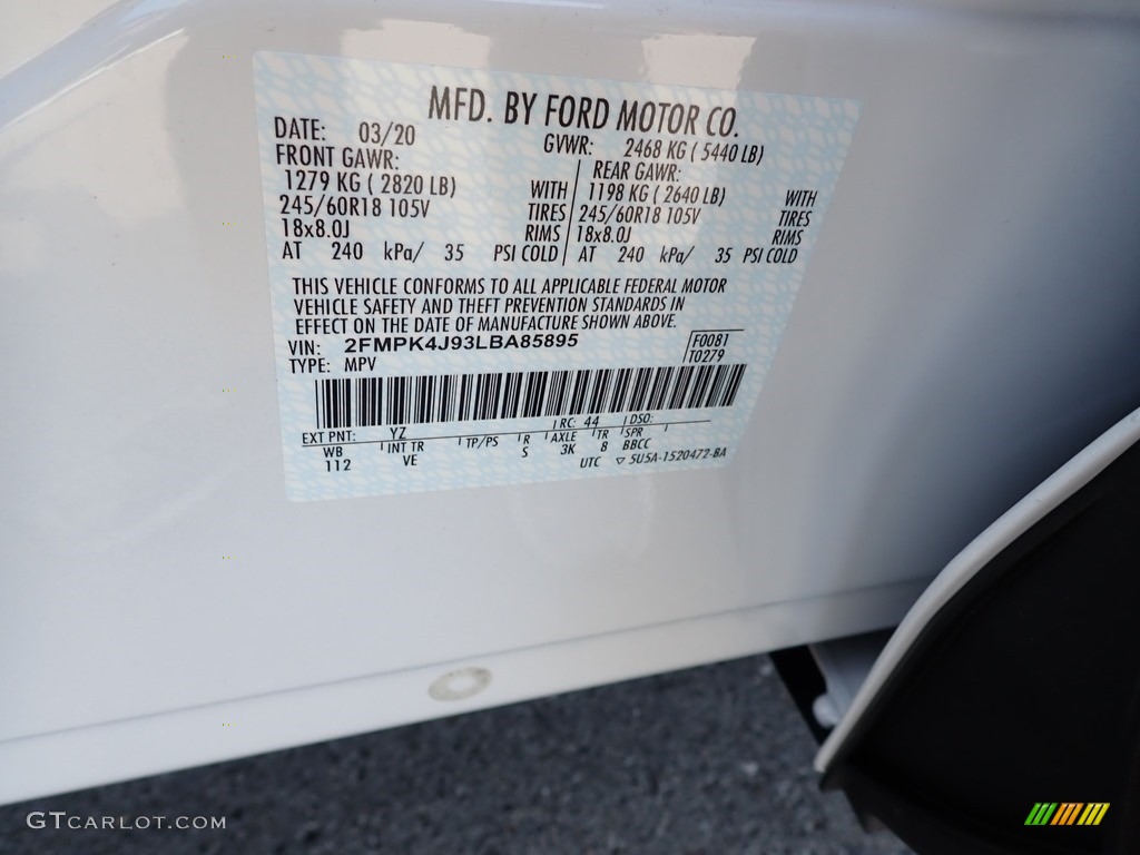 2020 Edge SEL AWD - Oxford White / Ebony photo #13