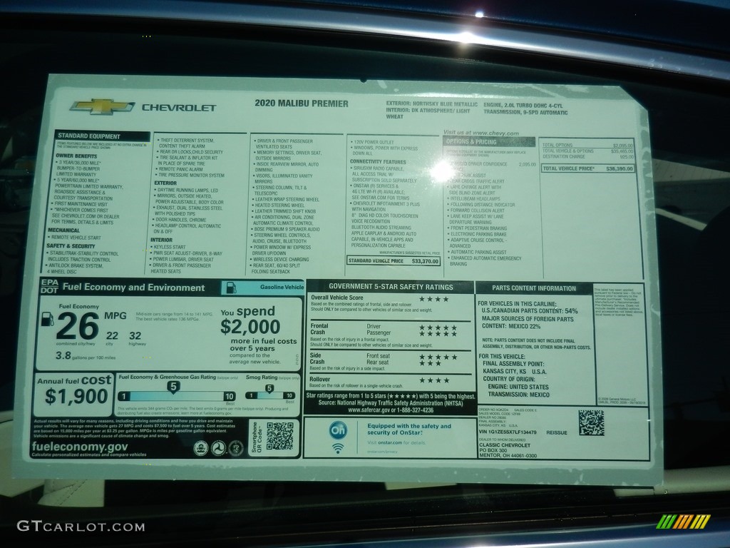 2020 Chevrolet Malibu Hybrid Window Sticker Photo #138803489
