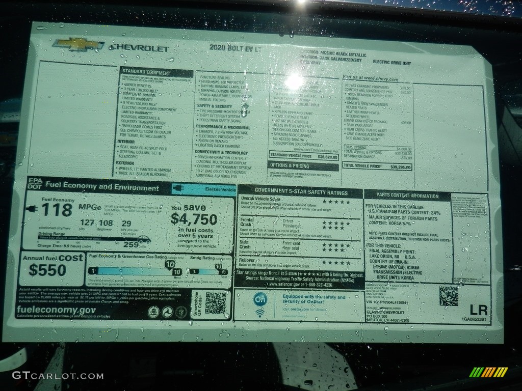 2020 Chevrolet Bolt EV LT Window Sticker Photo #138804005