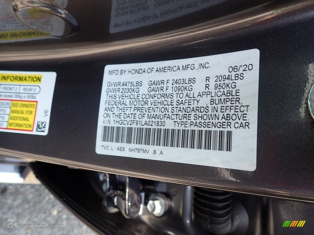 2020 Honda Accord Touring Sedan Color Code Photos