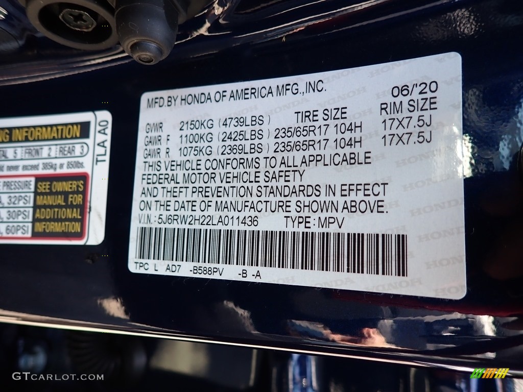 2020 CR-V LX AWD - Obsidian Blue Pearl / Gray photo #11