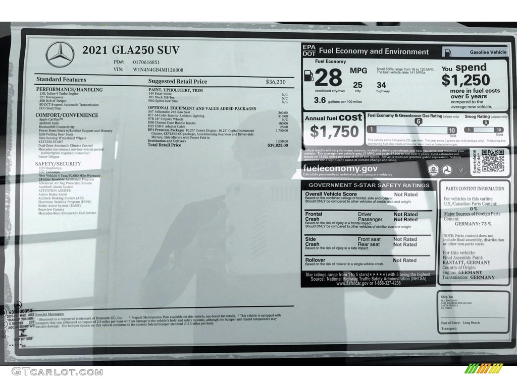 2021 Mercedes-Benz GLA 250 Window Sticker Photo #138812990