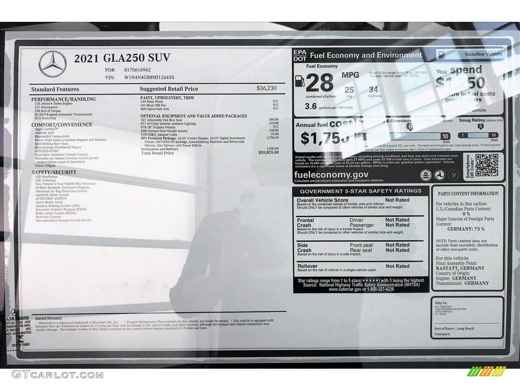 2021 Mercedes-Benz GLA 250 Window Sticker Photo #138813290