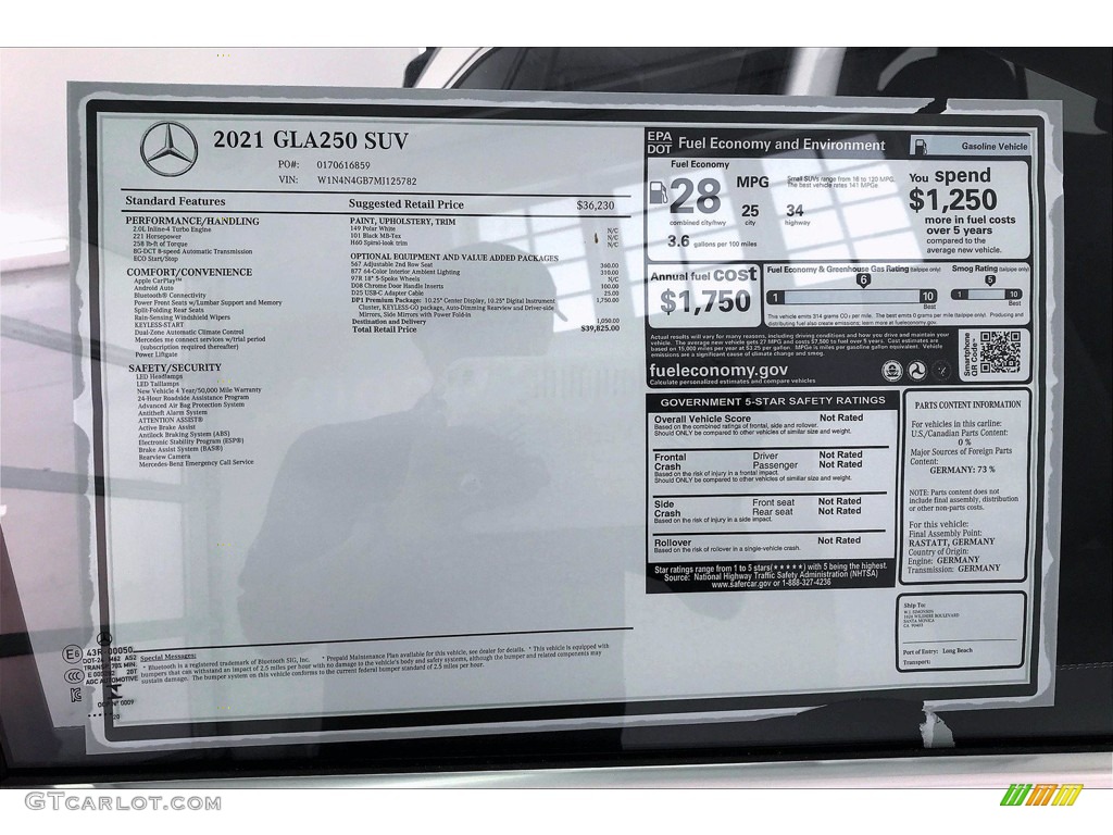 2021 Mercedes-Benz GLA 250 Window Sticker Photo #138814805
