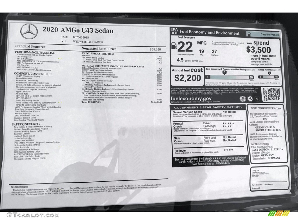 2020 Mercedes-Benz C AMG 43 4Matic Sedan Window Sticker Photo #138819974