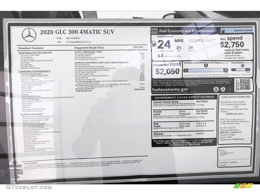 2020 Mercedes-Benz GLC 300 4Matic Window Sticker Photo #138821159
