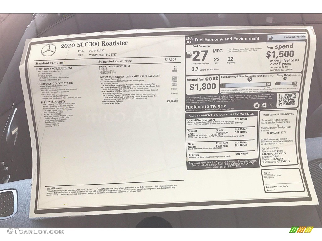 2020 Mercedes-Benz SLC 300 Roadster Window Sticker Photo #138822353