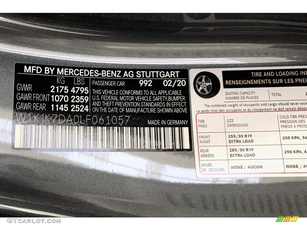 2020 SL Color Code 992 for Selenite Grey Metallic Photo #138825320