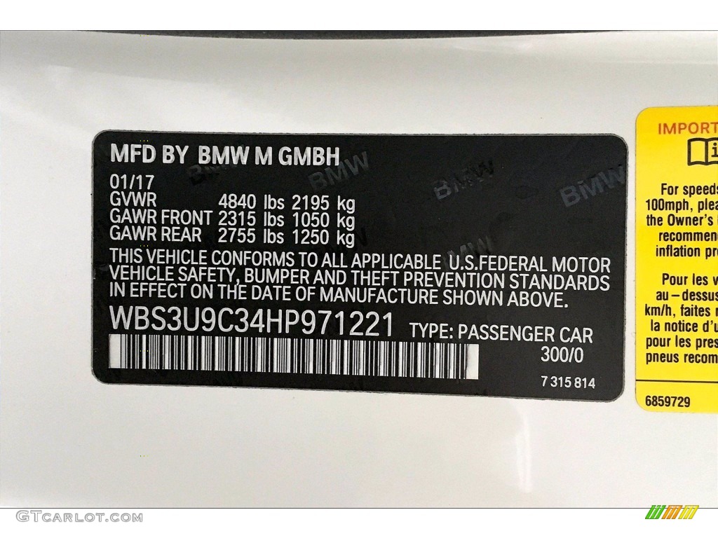 2017 M4 Color Code 300 for Alpine White Photo #138840098